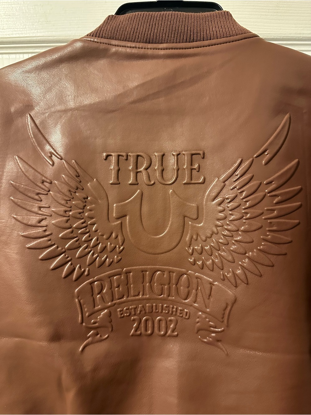 NWT Women’s True Religion Rocky Road Wing Embossed PU Bomber Faux Leather Jacket